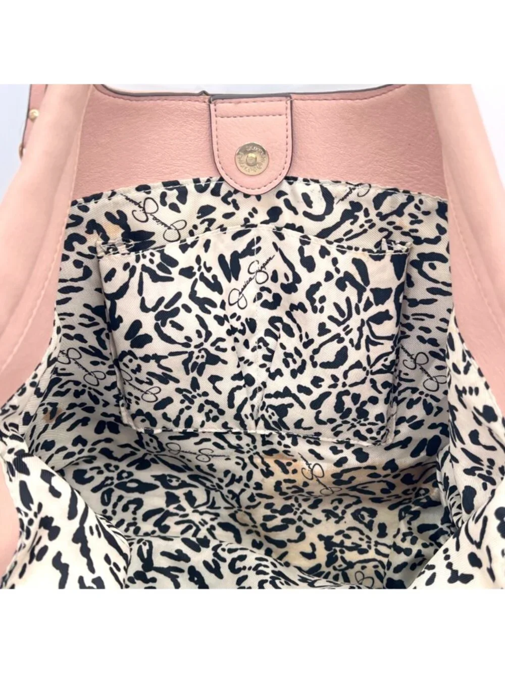 Jessica Simpson Blush Pink Tote Bag With Gold Chain Detail Leopard Print Lining - Picture 9 of 16